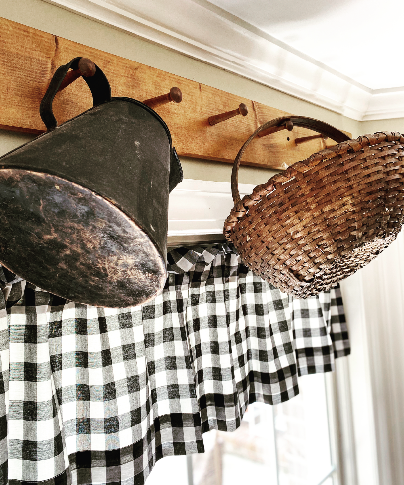 A peg rack, basket and kettle that I found at an estate sale