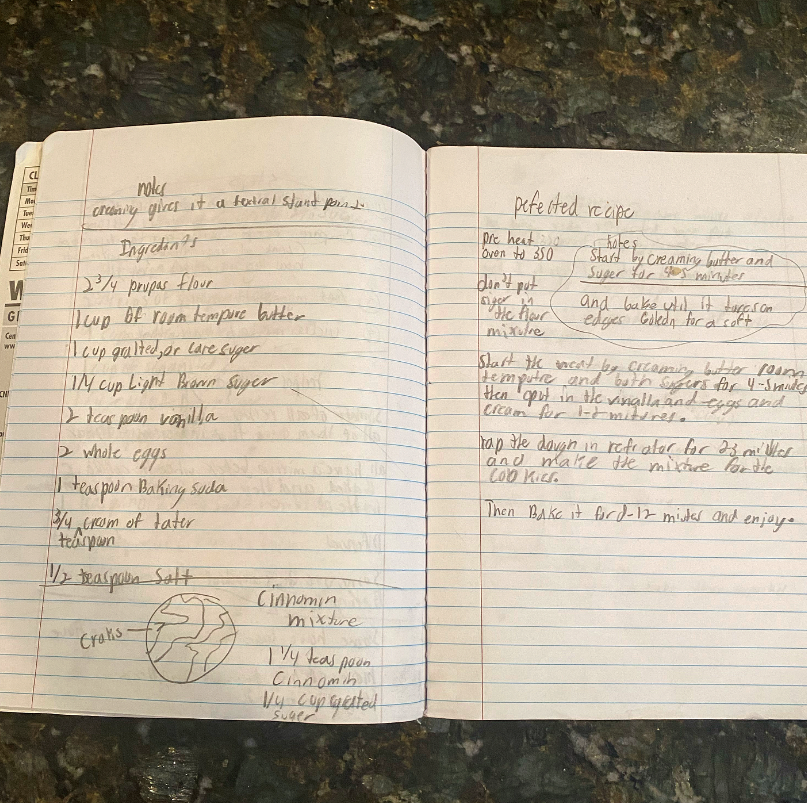 Adam's snickerdoodle recipe written out